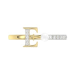Women’S 10K Yellow Gold Letter ’E’ Diamond & Pearl Ring 0.10Ct Round Diamond Fine Jewelry - Image 5