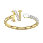 Women’S 10K Yellow Gold Letter ’N’ Diamond & Pearl Ring 0.10Ct Round Diamond Fine Jewelry