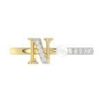 Women’S 10K Yellow Gold Letter ’N’ Diamond & Pearl Ring 0.10Ct Round Diamond Fine Jewelry - Image 5