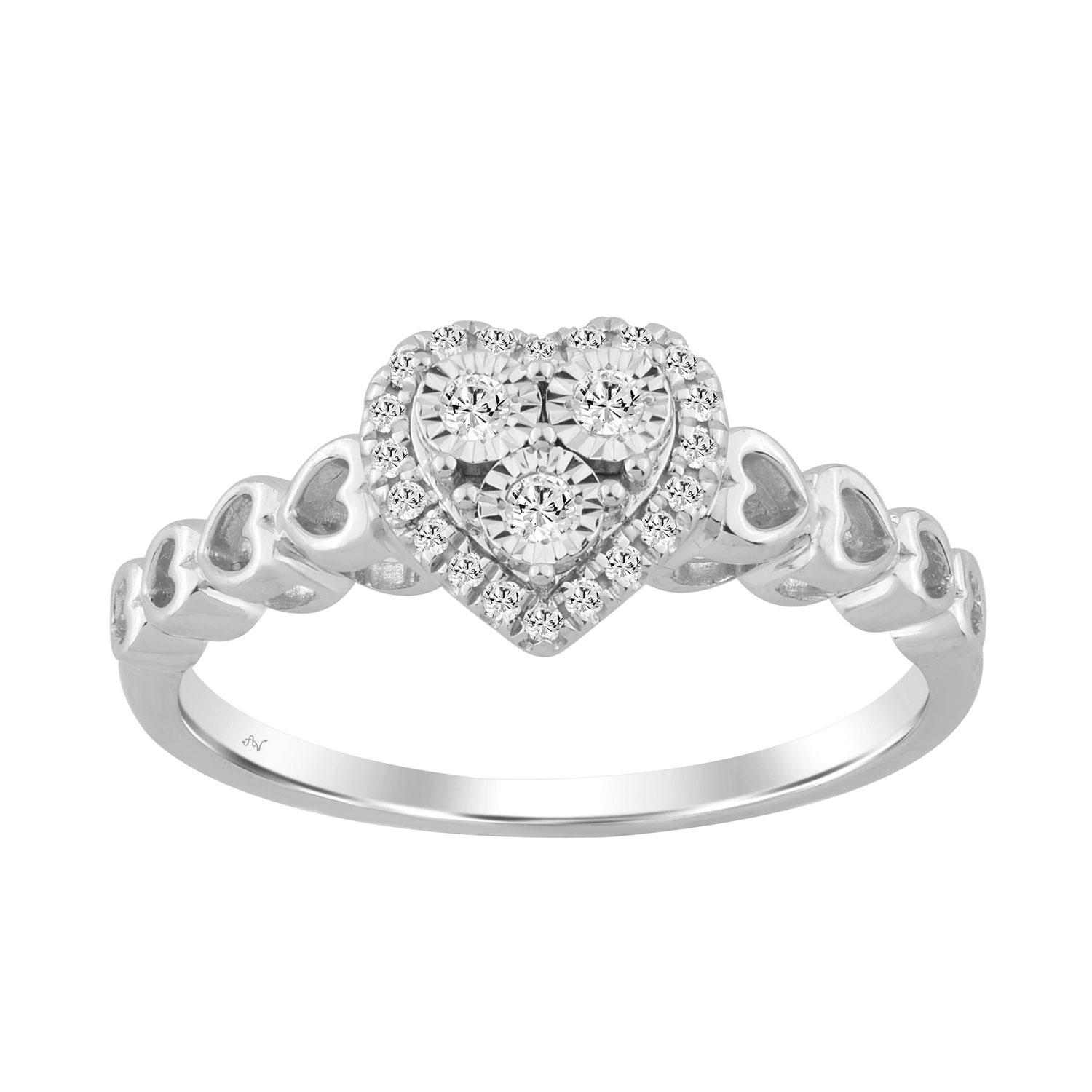 Women’S Sterling Silver 0.12Ct Round Diamond Heart Promise Ring Cluster Design Romantic Ladies Ring - Image 1
