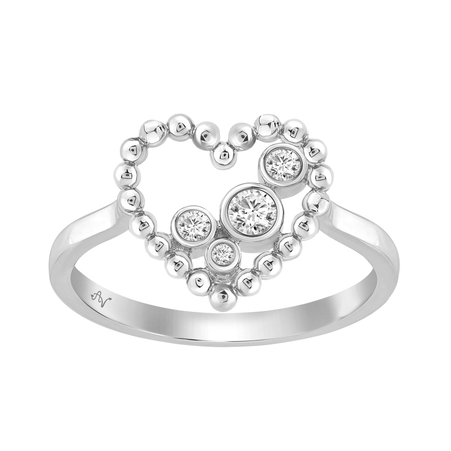 Heart-Shaped 0.13 Ct Round Diamond Ring For Women Sterling Silver Bezel Set Elegant Ladies Ring - Image 1