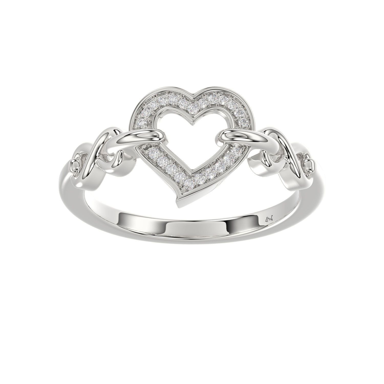 Ladies Sterling Silver 0.05Ct Round Diamond Heart Design Fashion Ring Stylish Ladies Jewelry Ring - Image 1