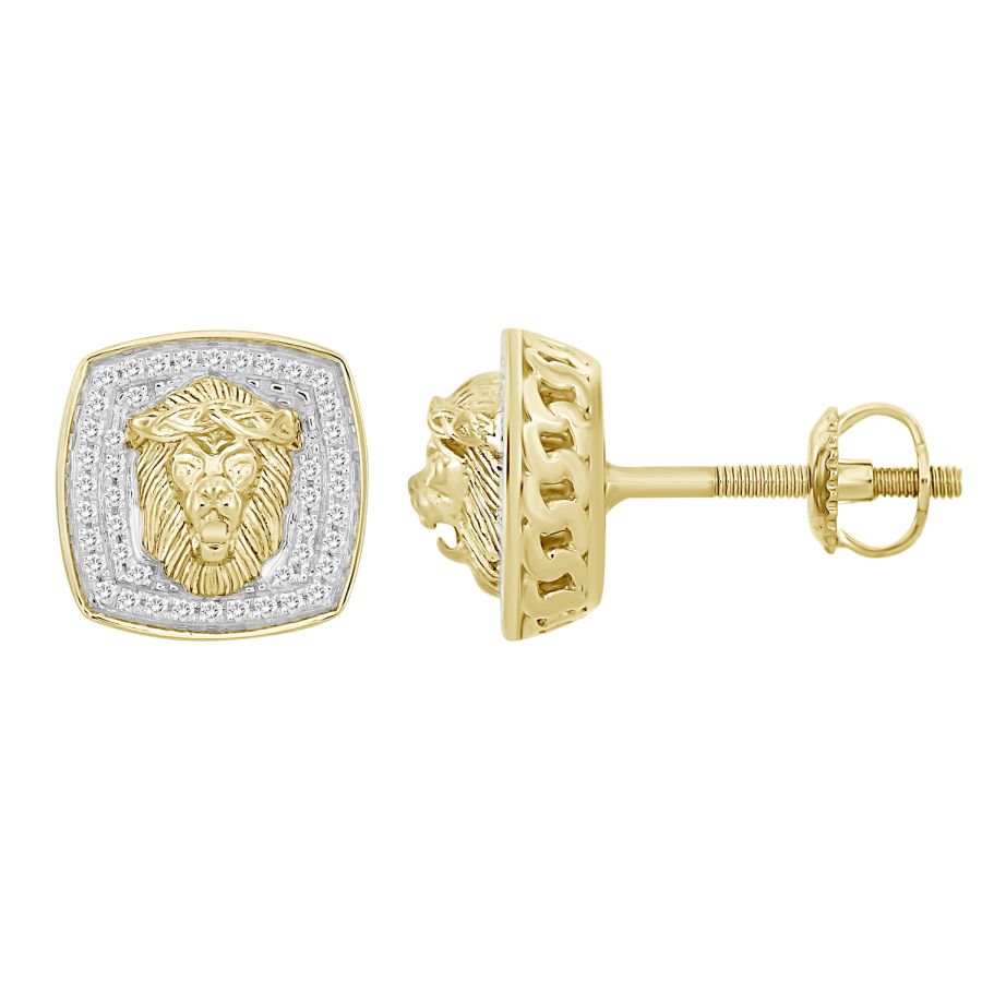 MEN'S STUD EARRINGS 0.25CT ROUND DIAMOND 10K YELLOW GOLD - Image 1