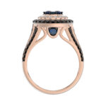 14K Rose Gold Multi Color Diamond Halo Ring 1.50Ct Blue, Dark Brown & Round Diamond Ladies Ring - Image 2