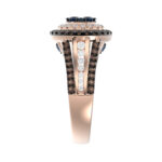 14K Rose Gold Multi Color Diamond Halo Ring 1.50Ct Blue, Dark Brown & Round Diamond Ladies Ring - Image 3