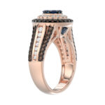 14K Rose Gold Multi Color Diamond Halo Ring 1.50Ct Blue, Dark Brown & Round Diamond Ladies Ring - Image 4