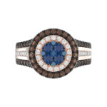 14K Rose Gold Multi Color Diamond Halo Ring 1.50Ct Blue, Dark Brown & Round Diamond Ladies Ring - Image 5