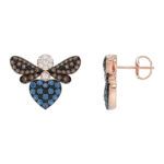 14K Rose Gold Ladies Butterfly Earring With Colorful Diamond Accents In Blue, Dark Brown, And Round Cuts. A Stylish 0.75 Ct Jewelry Earring - Image 2