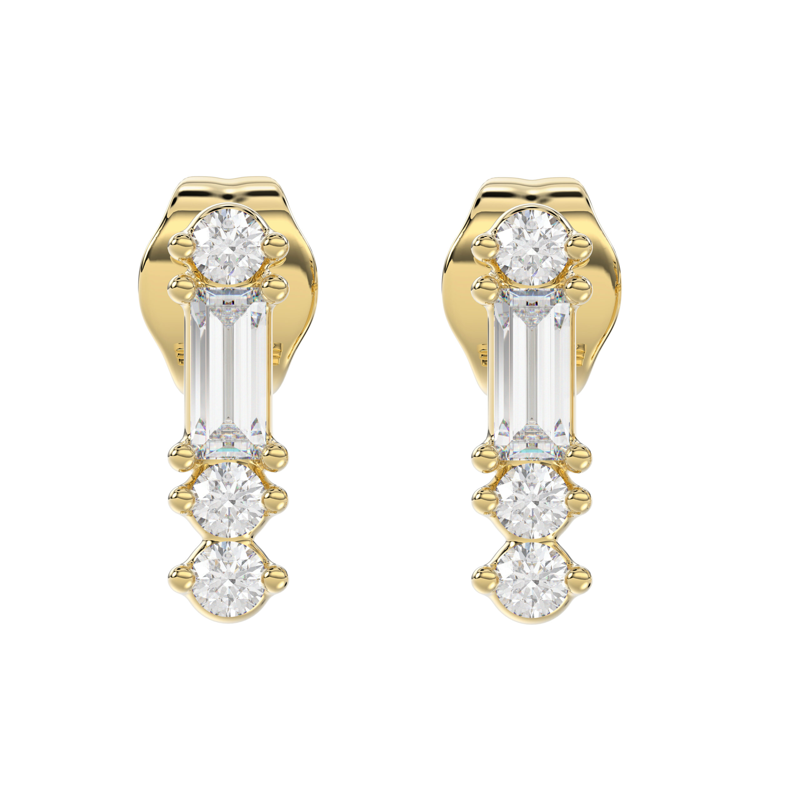 10K Yellow Gold 0.10Ct Diamond Earring Featuring Round And Baguette Accents. A Simple Yet Sophisticated Ladies Fine Jewelry - Image 1
