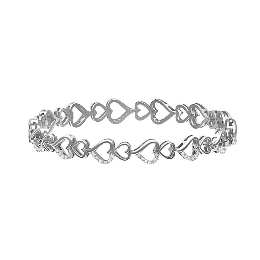 Sterling Silver 0.10CT Round Diamond Linked Heart Bracelet For Ladies Heart Link Diamond Jewelry - Image 1