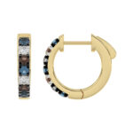 14K Yellow Gold 0.50CT Multi-Color Diamond Huggie Hoop Earrings Round Cut Blue, White Round &Dark Brown Diamonds - Image 2