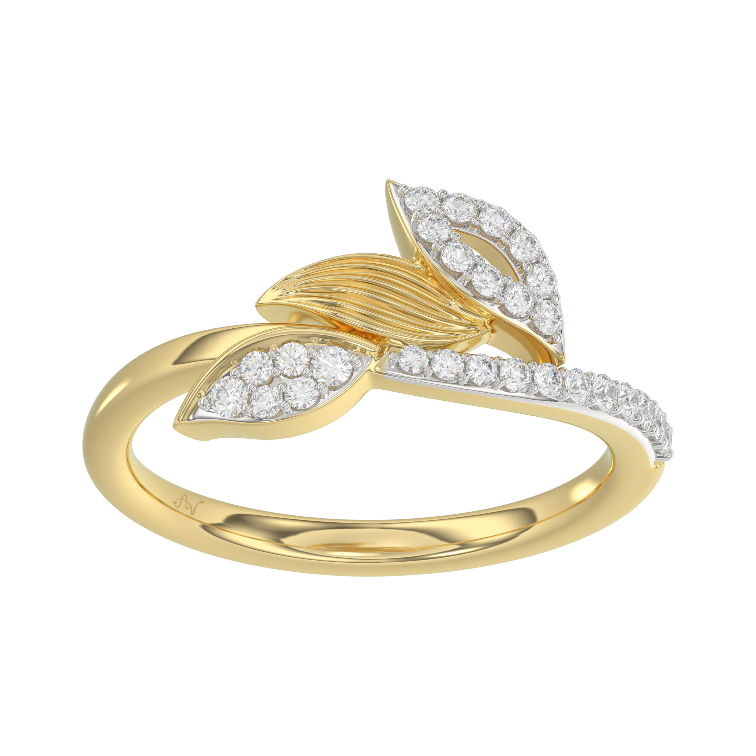 Stylish 10K Yellow Gold Emori Ring Featuring Petal Swag Design With 0.20 Ct Round Diamonds. A Graceful And Elegant Jewelry Piece For Women. - Image 1