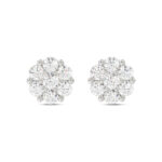 LADIES FLOWER EARRINGS 0.15CT ROUND DIAMOND 10K WHITE GOLD