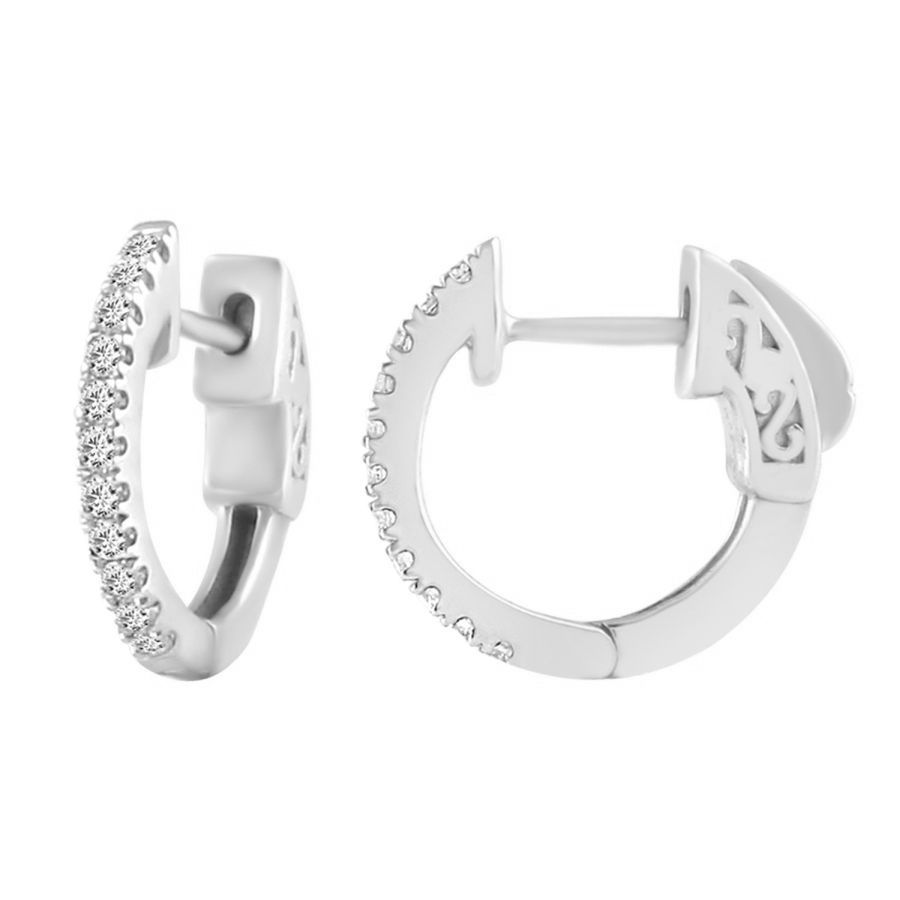 LADIES HOOP EARRINGS 0.25CT ROUND DIAMOND 10K WHITE GOLD - Image 1