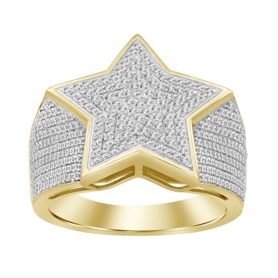 MEN'S RING 0.75CT ROUND DIAMOND 10K YELLOW GOLD - Image 1