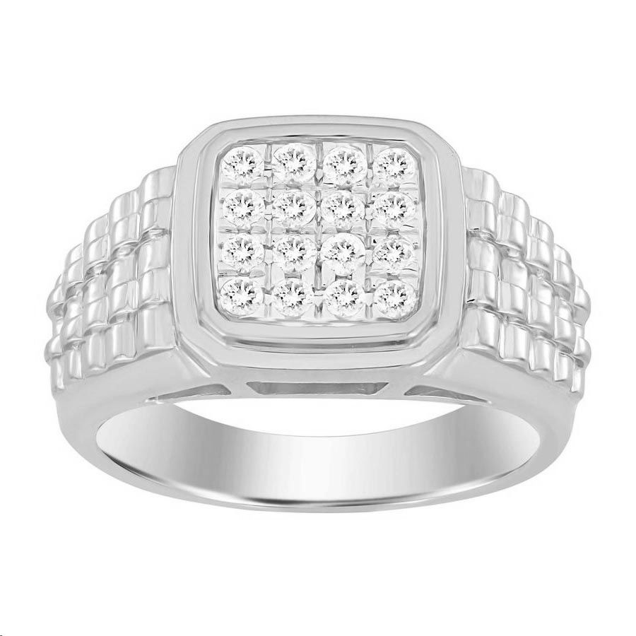 Sterling Silver Men’S Diamond Ring 0.50Ct Round Cut Square Cluster Brilliant Diamond Ring For Him - Image 1