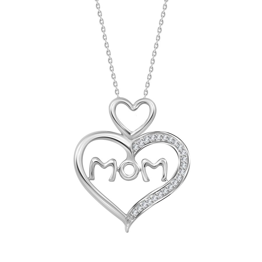 Elegant Mom Heart Diamond Pendant With Chain In Sterling Silver 0.07CT Round Diamond - Image 1