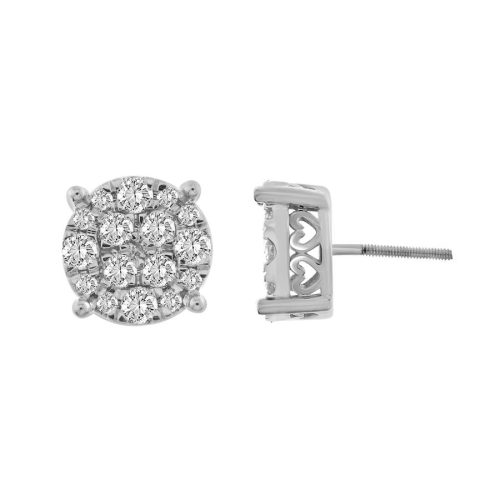 LADIES STUD EARRINGS 1.00CT ROUND DIAMOND 10K WHITE GOLD 1 229388W