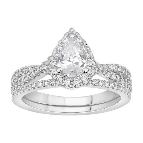LADIES BRIDAL RING SET 1 CT ROUND/PEAR DIAMOND 14K WHITE GOLD(CENTER STONE 1/2) 1 236949