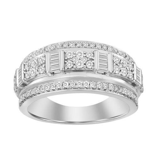 MEN'S RING 1.00CT ROUND/BAGUETTE DIAMOND 14K WHITE GOLD 1 240324W