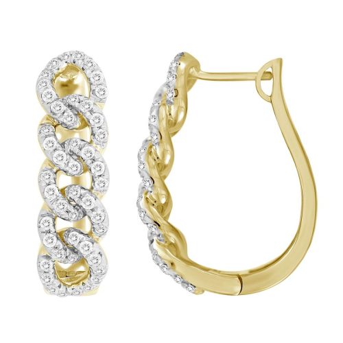 LADIES HOOP EARRINGS 1.00CT ROUND DIAMOND 10K YELLOW GOLD 1 241493Y