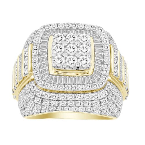 MEN'S RING 5.00CT ROUND/BAGUETTE DIAMOND 14K YELLOW GOLD 1 245728Y