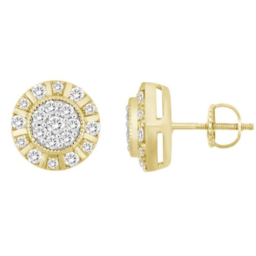 LADIES STUD EARRINGS 1.00CT ROUND DIAMOND 10K YELLOW GOLD 1 250767Y