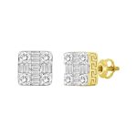 LADIES EARRINGS 1.00CT ROUND/BAGUETTE DIAMOND 10K YELLOW GOLD 2 251708Y