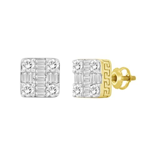 LADIES EARRINGS 1.00CT ROUND/BAGUETTE DIAMOND 10K YELLOW GOLD 1 251708Y