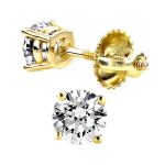 LADIES SOLITAIRE CROWN SETTING EARRINGS 1.50CT ROUND DIAMOND 14K YELLOW GOLD 2 257257Y