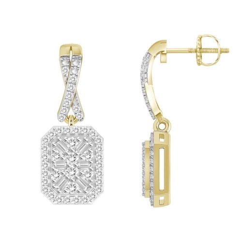 LADIES EARRINGS 0.33CT ROUND/BAGUETTE DIAMOND 10K YELLOW GOLD 1 259189Y