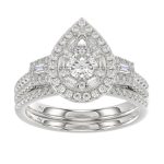 LADIES BIRDAL RING 1.50CT ROUND/BAGUETTE/PEAR DIAMOND 14K WHITE GOLD (SI QUALITY) (CENTER STONE 0.75CT PEAR DIAMOND) 2 260335W