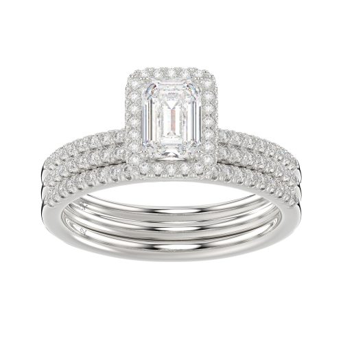 LADIES BRIDAL SET 1.50CT ROUND DIAMOND 14K WHITE GOLD (SI QUALITY) (CENTER STONE 0.75CT EMERALD DIAMOND) 1 272155W