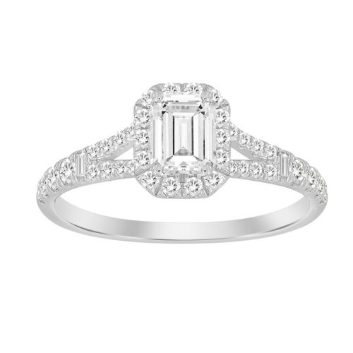 LADIES RING 1.00CT ROUND/BAGUETTE DIAMOND 14K WHITE GOLD (SI QUALITY) (CENTER STONE 0.50CT EMERALD DIAMOND) 1 276626W A