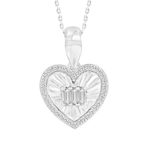 LADIES PENDANT WITH CHAIN 0.10CT ROUND/BAGUETTE DIAMOND 10K WHITE GOLD 1 283180W