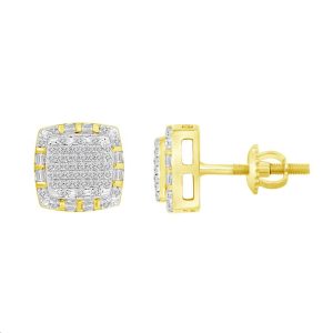 LADIES EARRINGS 0.33CT ROUND/BAGUETTE DIAMOND 10K YELLOW GOLD