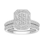 LADIES BRIDAL SET 1.00CT ROUND/BAGUETTE DIAMOND 14K WHITE GOLD 2 284534W