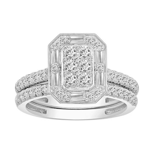 LADIES BRIDAL SET 1.00CT ROUND/BAGUETTE DIAMOND 14K WHITE GOLD 1 284534W