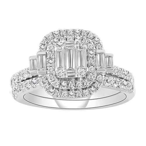 LADIES RING 1.00CT ROUND/BAGUETTE DIAMOND 14K WHITE GOLD 1 285490W