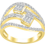 LADIES RING 0.75CT ROUND/BAGUETTE DIAMOND 14K YELLOW GOLD