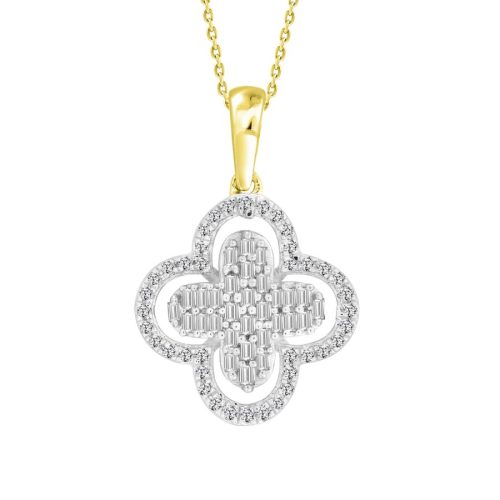LADIES PENDANT WITH CHAIN 0.25CT ROUND/BAGUETTE DIAMOND 10K YELLOW GOLD 1 286414Y