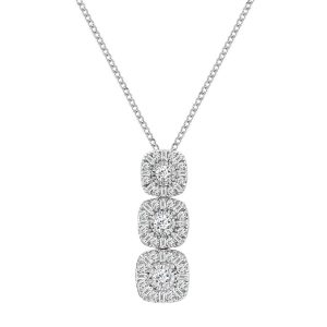 LADIES PENDANT WITH CHAIN 1.00CT ROUND/BAGUETTE DIAMOND 10K WHITE GOLD