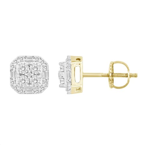 LADIES EARRINGS 0.15CT ROUND/BAGUETTE DIAMOND 10K YELLOW GOLD 1 288433Y