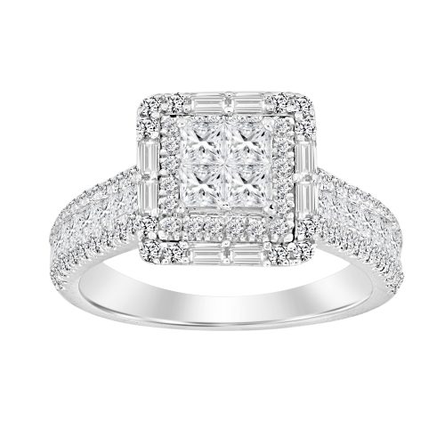 LADIES RING 1.50CT ROUND/PRINCESS/BAGUETTE DIAMOND 14K WHITE GOLD 1 291647W