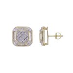 LADIES STUD EARRINGS 0.33CT ROUND/BAGUETTE DIAMOND 10K YELLOW GOLD 2 293126Y