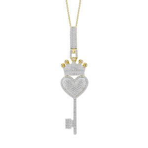 MEN'S CHARM PENDANT 1.00CT ROUND/BAGUETTE DIAMOND 10K YELLOW GOLD