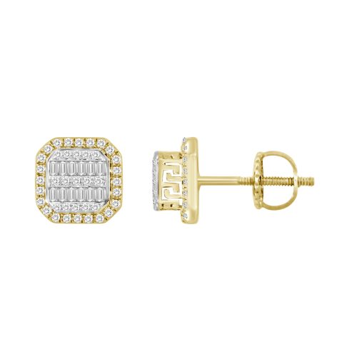 LADIES EARRINGS 0.33CT ROUND/BAGUETTE DIAMOND 10K YELLOW GOLD 1 297623Y