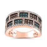 LADIES RING 1.25CT ROUND/DARK BROWN/BLUE SAPPHIRE DIAMOND 14K ROSE GOLD 2 298674R