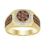 MEN'S RING 1.00CT ROUND DARK BROWN DIAMOND 10K YELLOW GOLD 2 298857Y