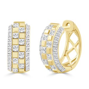 LADIES HOOPS EARRINGS 0.50CT ROUND DIAMOND 10K YELLOW GOLD